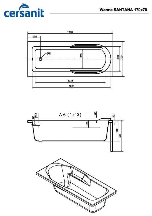 Фотография Ванна CERSANIT SANTANA 170*70 с ножкой