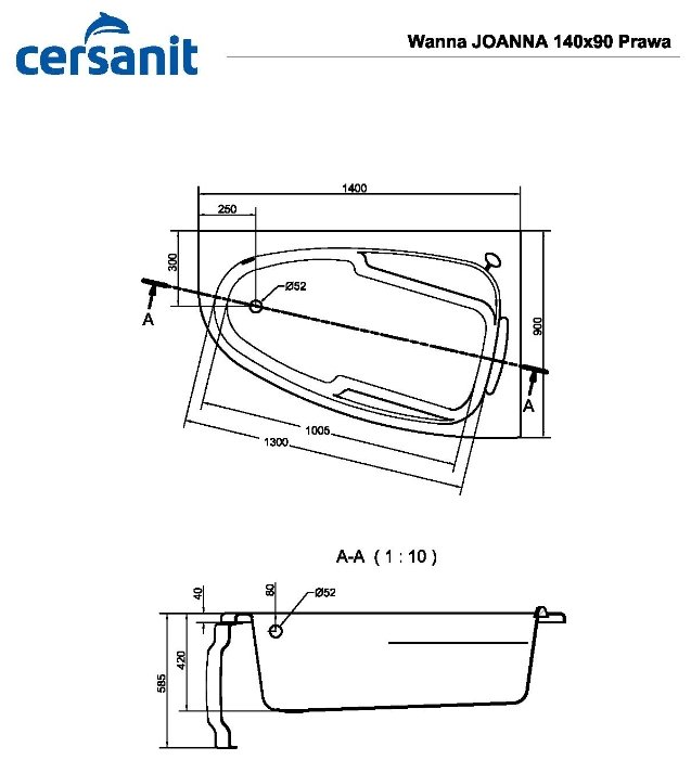 Цена Ванна CERSANIT JOANNA 140*90 левая