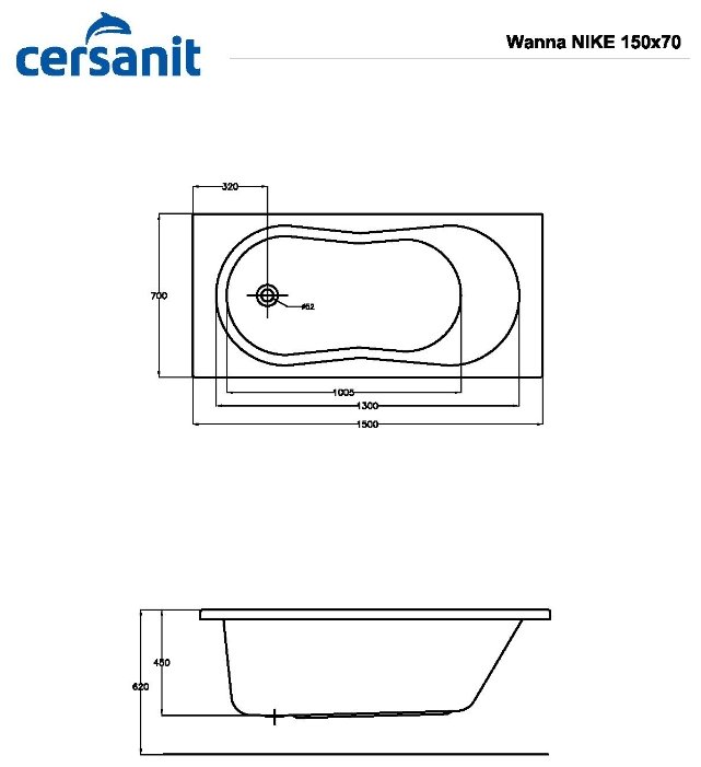 Фото Ванна CERSANIT NIKE 150*70 (WP-NIKE*150) + ножки