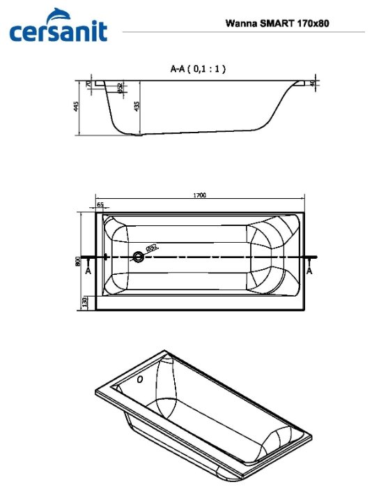 Цена Ванна CERSANIT SMART 170*80 (P-WP-SMART*170-RNL)