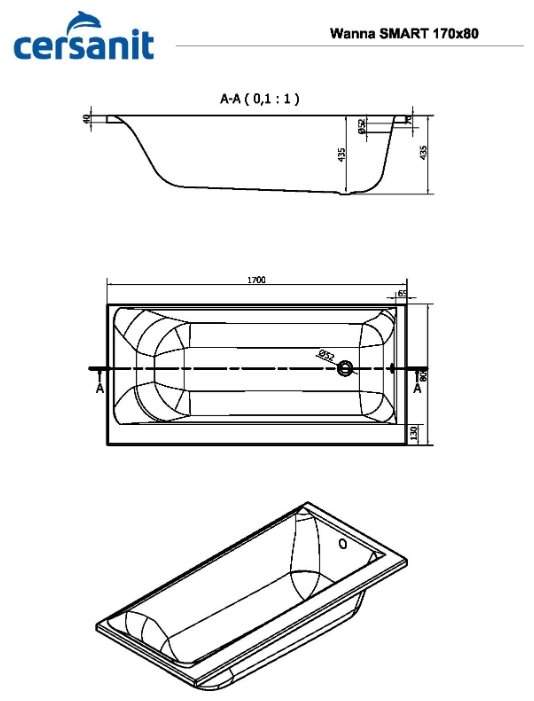 Купить Ванна CERSANIT SMART 170*80 (P-WP-SMART*170-RNL)