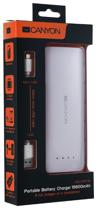 Картинка Power Bank CANYON 15600mah CNE-CPB156W