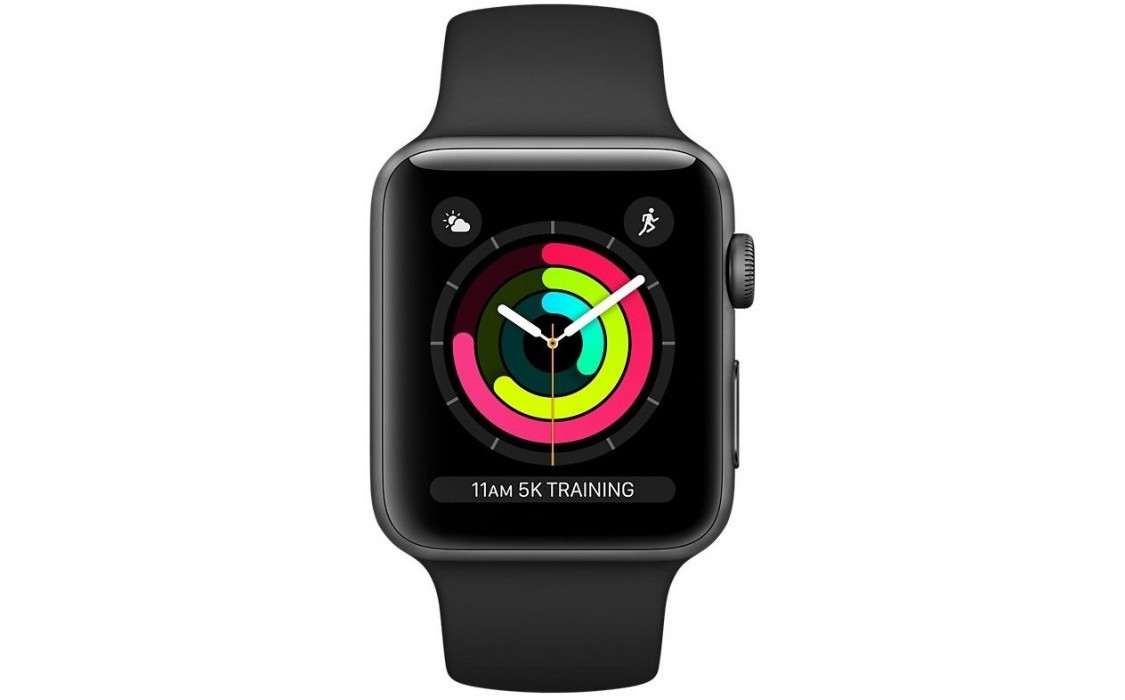 Фото Смарт-часы APPLE Watch Series 3 GPS 38mm Space grey Aluminium Case with Black Sport Band (MQKV2LL/A)