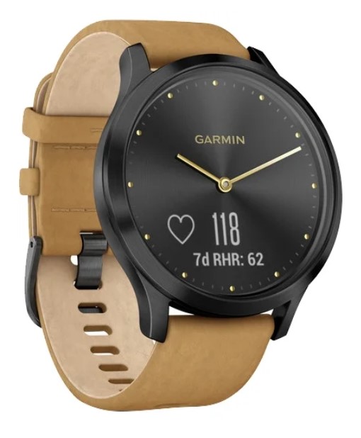 Фотография Смарт-часы GARMIN vivomove HR Premium Onyx Black with Tan Suede (010-01850-00)