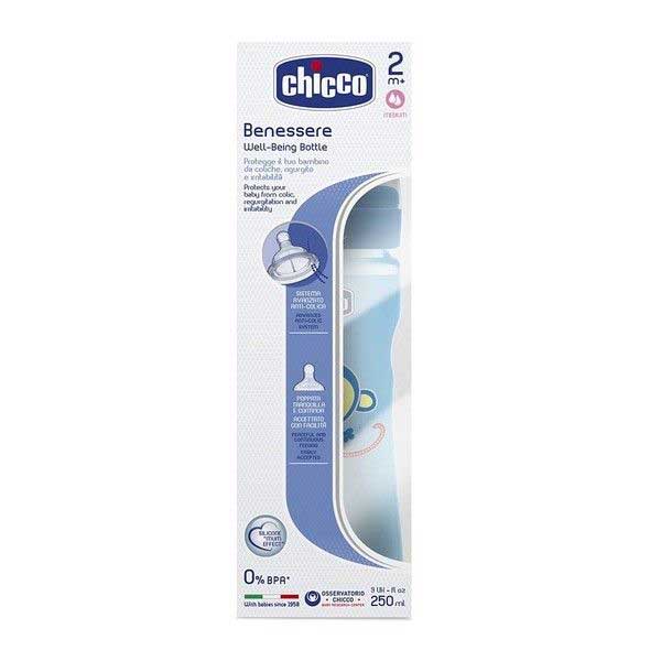 Цена Бутылочка CHICCO 00020623220000 WB голубая 250мл силикон