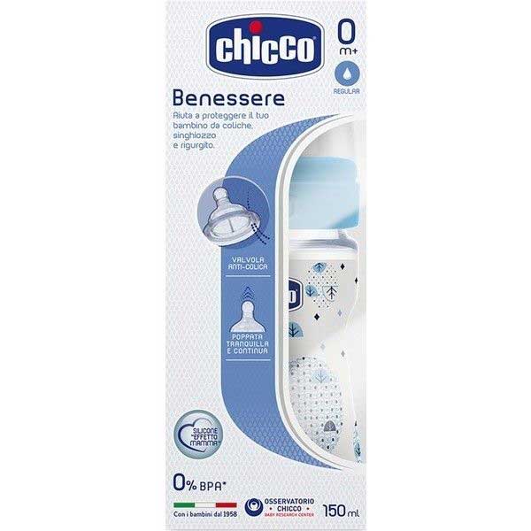 Цена Бутылочка CHICCO 00020611200050 Well Being голубая силикон 150мл 0+