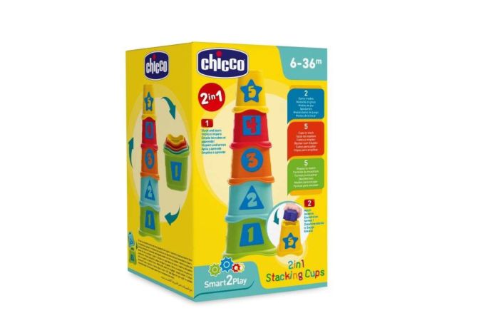 Цена Развивающая игрушка CHICCO Пирамидка Stacking Cups 6м+ 00009373000000