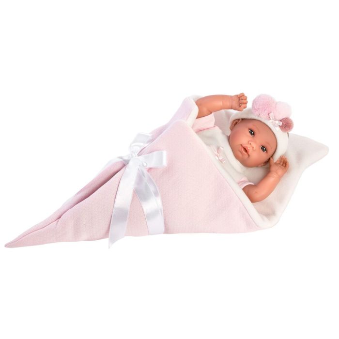 Фото Кукла LLORENS Пупс 36 см в роззовой шапочке с пумпонами с одеялом-конвертом 63632