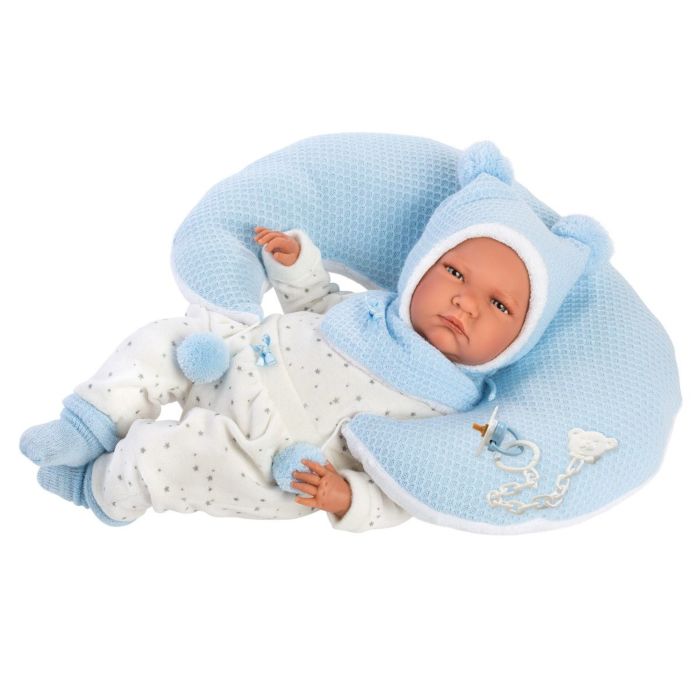 Фото Кукла LLORENS Пупс Малыш 40 см в голубом костюме с подушкой-полумесяцем 74051