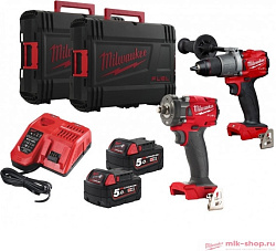 Набор инструментов MILWAUKEE 4933492521 (шуруповерт, гайковерт, ЗУ, 2 акк., кейс)