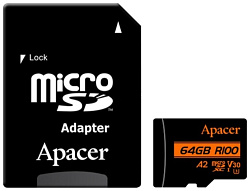 Карта памяти APACER AP64GMCSX10U8-R Class 10 100R/80W + adapter SD