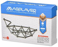 Конструктор Magplayer магнитный набор палочек и шариков 66 эл. MPS-66