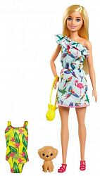 Кукла BARBIE с питомцем в платье с фламинго GRT860/GRT87