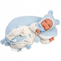 Кукла LLORENS Пупс Малыш 40 см в голубом костюме с подушкой-полумесяцем 74051