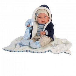 Кукла LLORENS Пупс Малыш 40 см в синей куртке с одеялом 73857