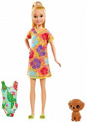 Кукла BARBIE с питомцем, в платье в цветочек GRT860/GRT89