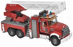 Машинка BRUDER Пожарная машина MACK с выдвижной лестницей и помпой с модулем со световыми и звуковыми эффектами 02-821