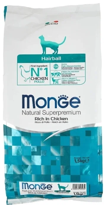 Корм MONGE CAT HAIRBALL шерстевыводящий 1,5 кг (5234)