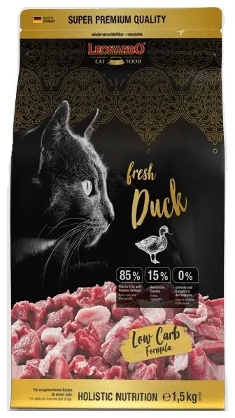 Фото Корм для взрослых кошек LEONARDO fresh Duck&Poultry 1,5 кг c мясом утки и птицы