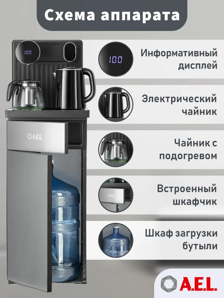 Фото Кулер для воды A.E.L с чайным столиком Тиабар LD-AEL-81a cool grey
