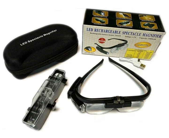 Цена Лупа KROMATECH налобная 1,5/2/2,5/3,5/4/4,5x, аккумуляторная, с подсветкой (2 LED) 11642DC
