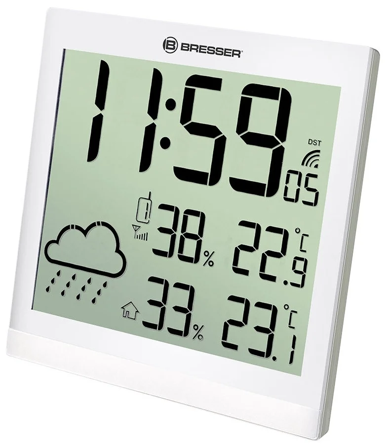 Метеостанция (настенные часы) BRESSER TemeoTrend JC LCD с радиоуправлением, серебристая