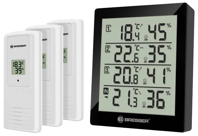 Метеостанция BRESSER ClimaTemp Hygro Quadro с тремя датчиками, черная