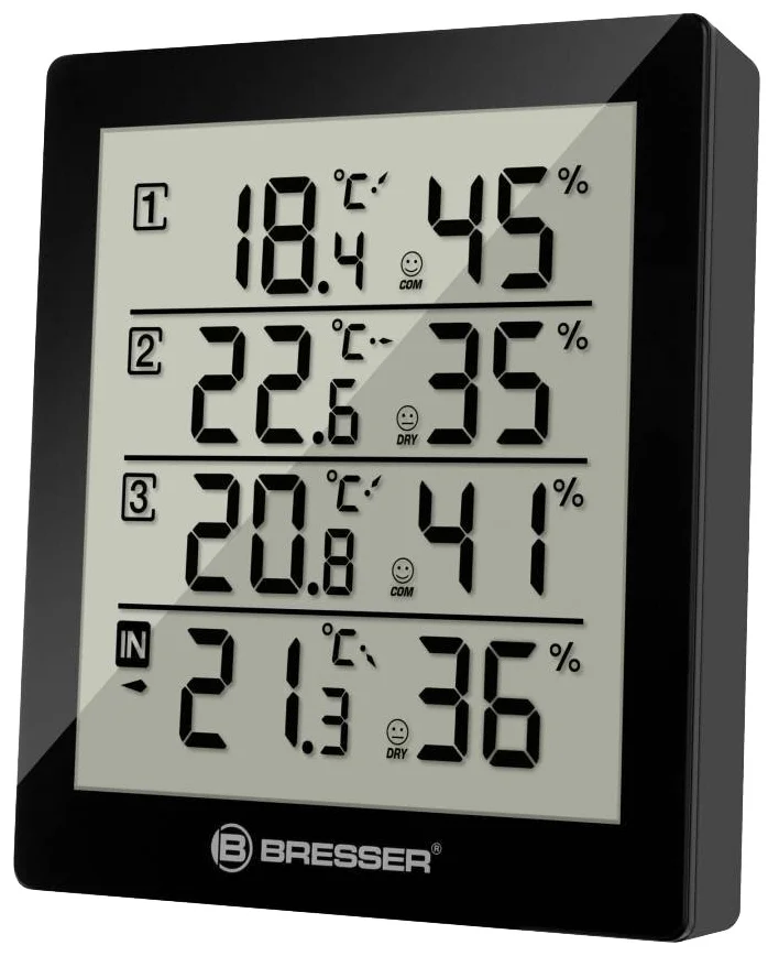 Фото Метеостанция BRESSER ClimaTemp Hygro Quadro с тремя датчиками, черная