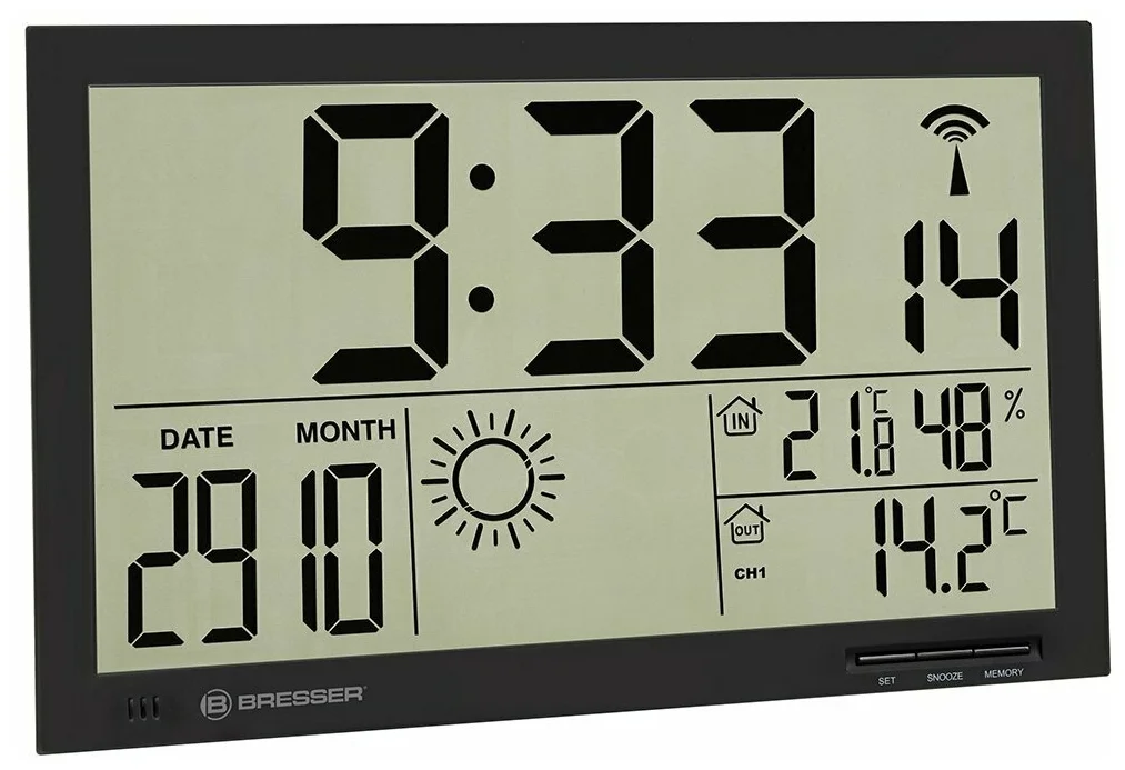 Метеостанция (настенные часы) BRESSER MyTime Jumbo LCD, черная