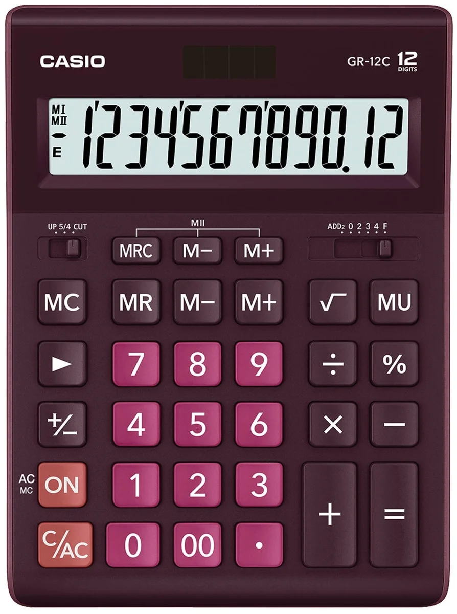 Калькулятор настольный CASIO GR-12C-WR-W-EP бордовый