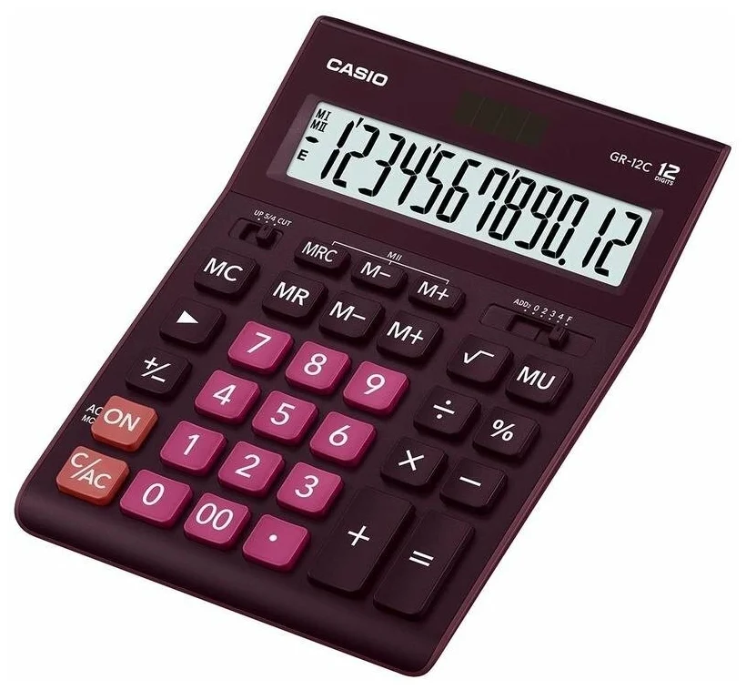 Фото Калькулятор настольный CASIO GR-12C-WR-W-EP бордовый
