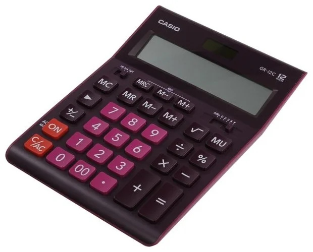 Фотография Калькулятор настольный CASIO GR-12C-WR-W-EP бордовый