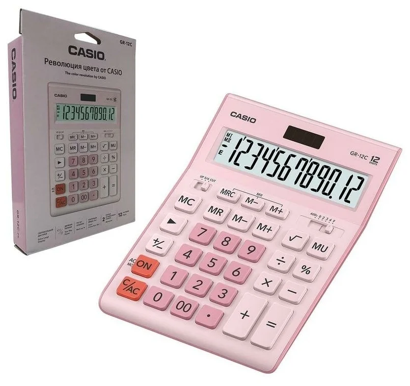Цена Калькулятор настольный CASIO GR-12C-PK-W-EP розовый