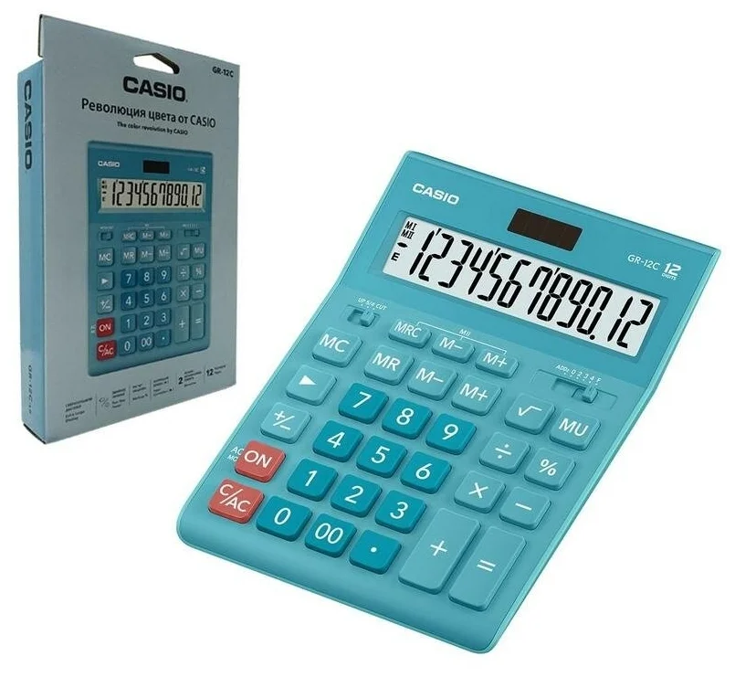 Картинка Калькулятор настольный CASIO GR-12C-LB-W-EP бирюза