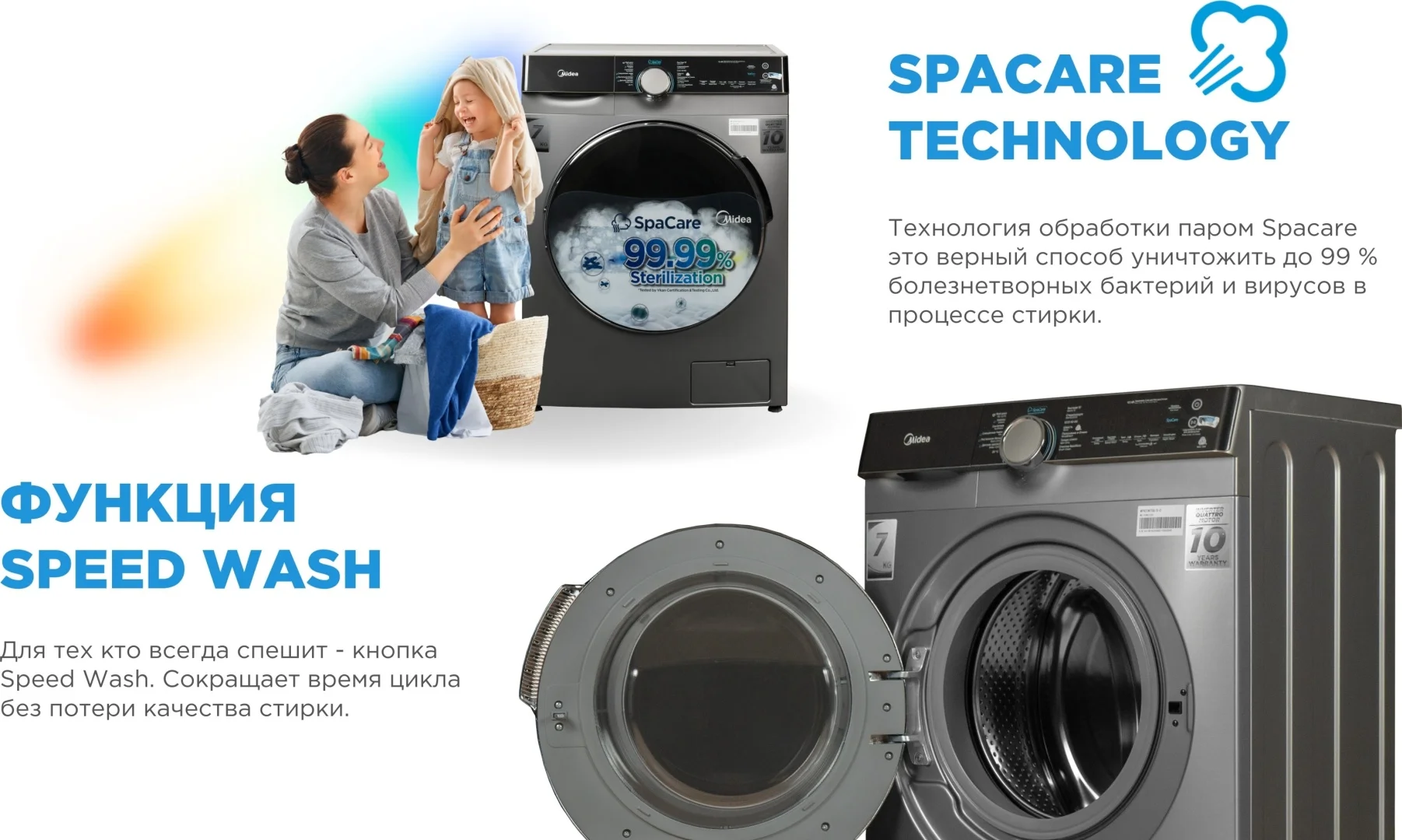 Стиральная машина MIDEA MFK03W70B/S-C Казахстан