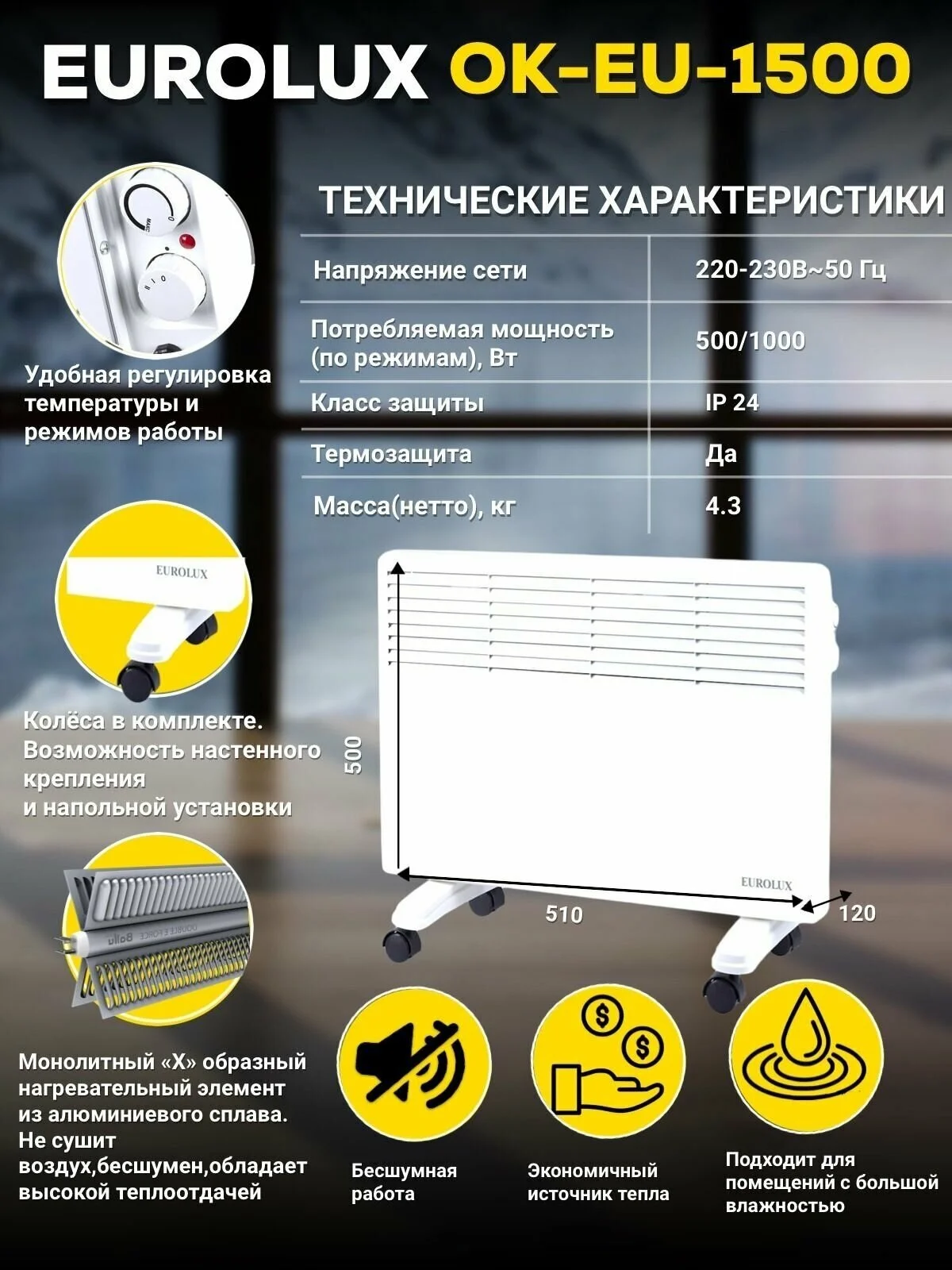 Конвектор EUROLUX ОК-EU-1500 Казахстан