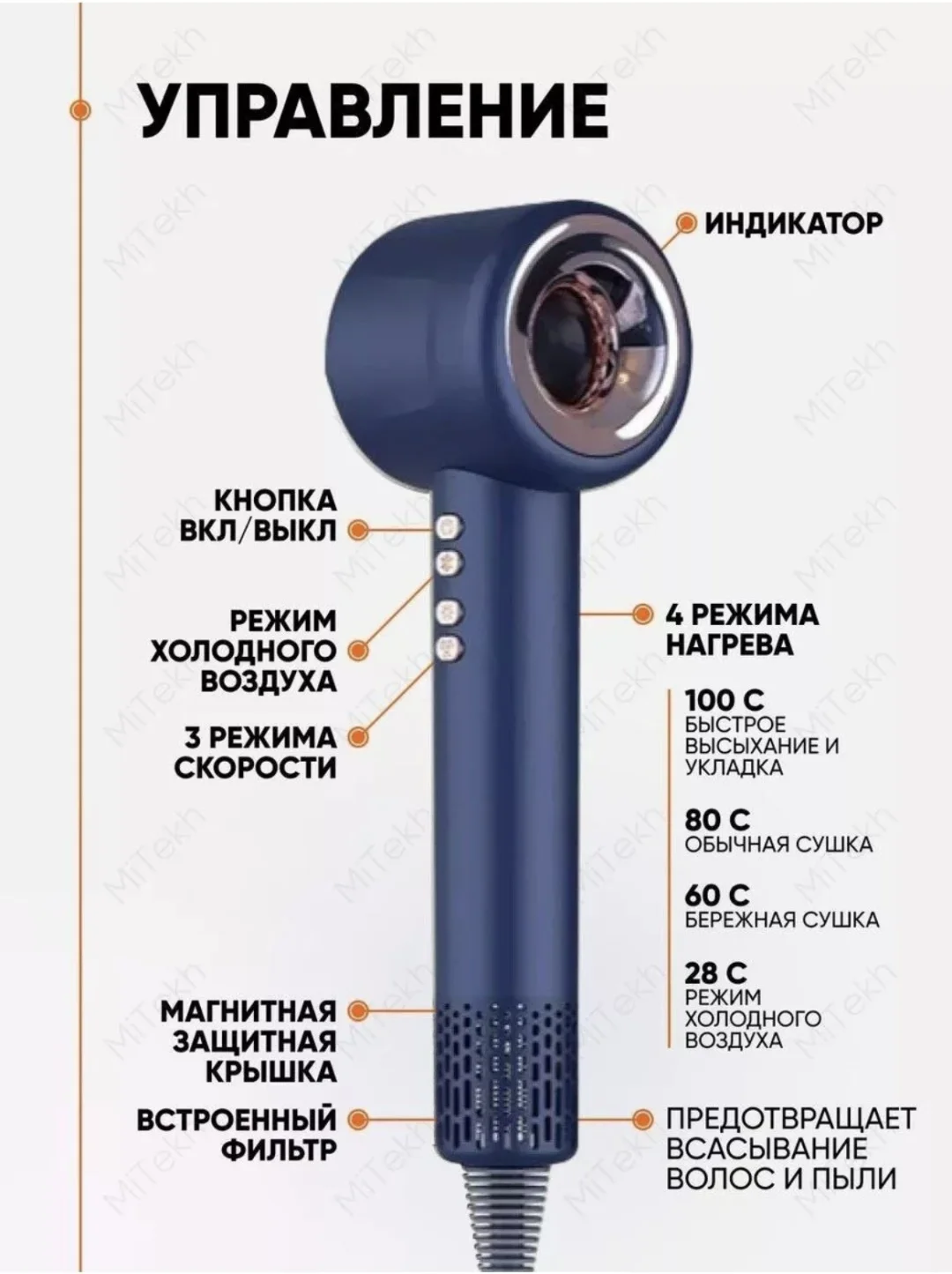 Цена Фен VIVO Hair Dryer Ciberer X13 Blue