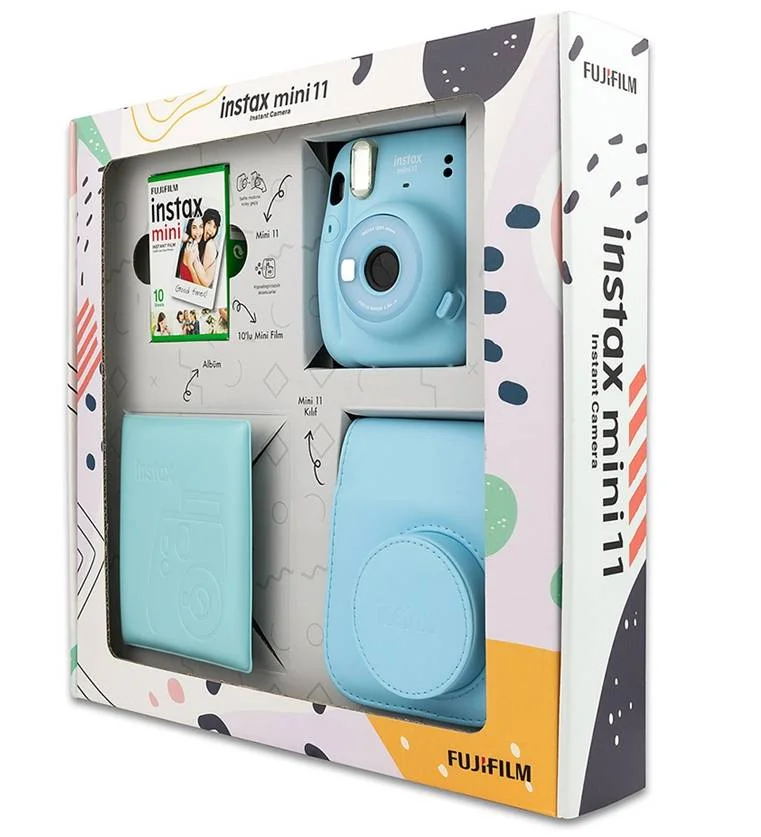 Картинка Фотокамера Fujifilm Instax mini 11 Sky Blue ACR. FRAME в подарочной коробке Blue