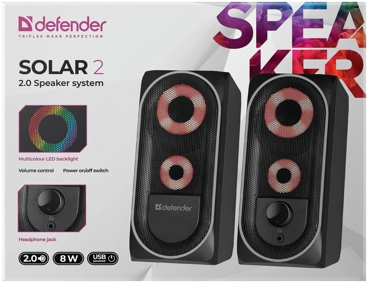 Картинка Акустическая система DEFENDER Solar 2 (2.0) Black (65402)