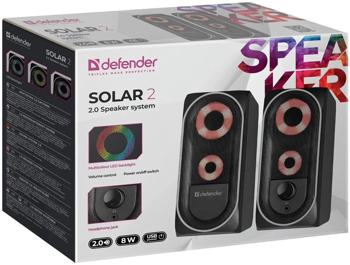 Цена Акустическая система DEFENDER Solar 2 (2.0) Black (65402)