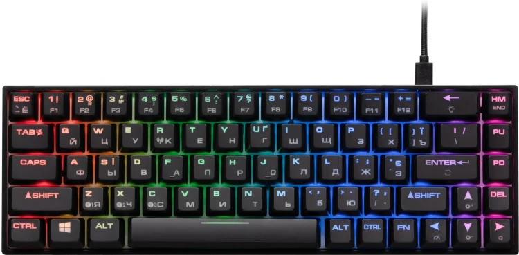 Клавиатура 2E GAMING KG380 RGB 68key Gateron Brown Switch BT/USB Black Ukr (2E-KG380UBK-BR)