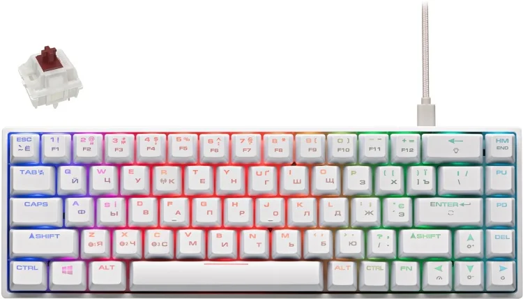 Клавиатура 2E GAMING KG380 RGB 68key Gateron Brown Switch BT/USB White Ukr (2E-KG380UWT-BR)