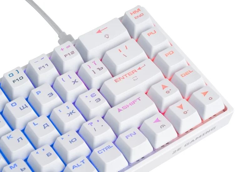 Фотография Клавиатура 2E GAMING KG380 RGB 68key Gateron Brown Switch BT/USB White Ukr (2E-KG380UWT-BR)