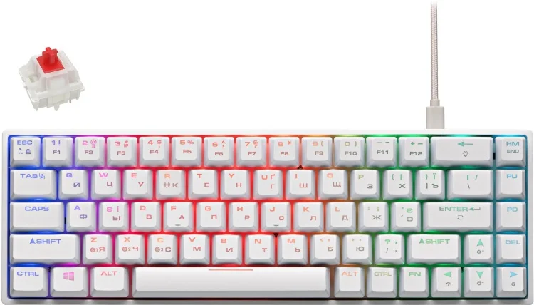 Клавиатура 2E GAMING KG380 RGB 68key Gateron Red Switch BT/USB White Ukr (2E-KG380UWT-RD)