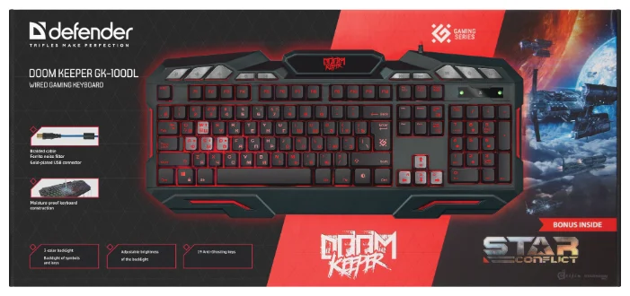 Картинка Клавиатура DEFENDER Doom Keeper GK-100DL RU Black