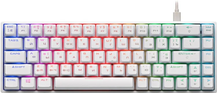 Клавиатура 2E GAMING KG380 RGB 68key Gateron Blue Switch BT/USB White Ukr (2E-KG380UWT-BL)