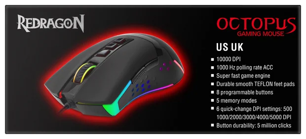 Мышь REDRAGON Octopus Black Казахстан