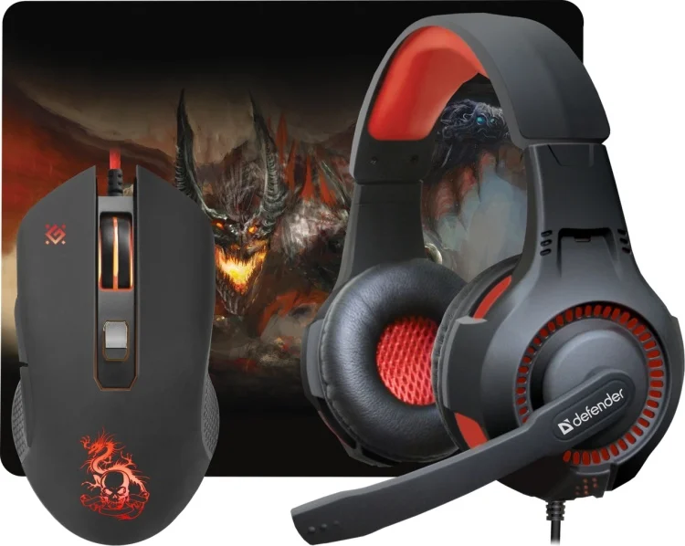 Наушники DEFENDER Devourer MHP-006 + мышь + коврик