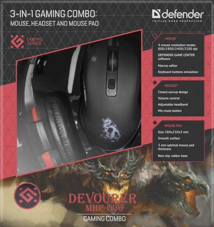 Картинка Наушники DEFENDER Devourer MHP-006 + мышь + коврик