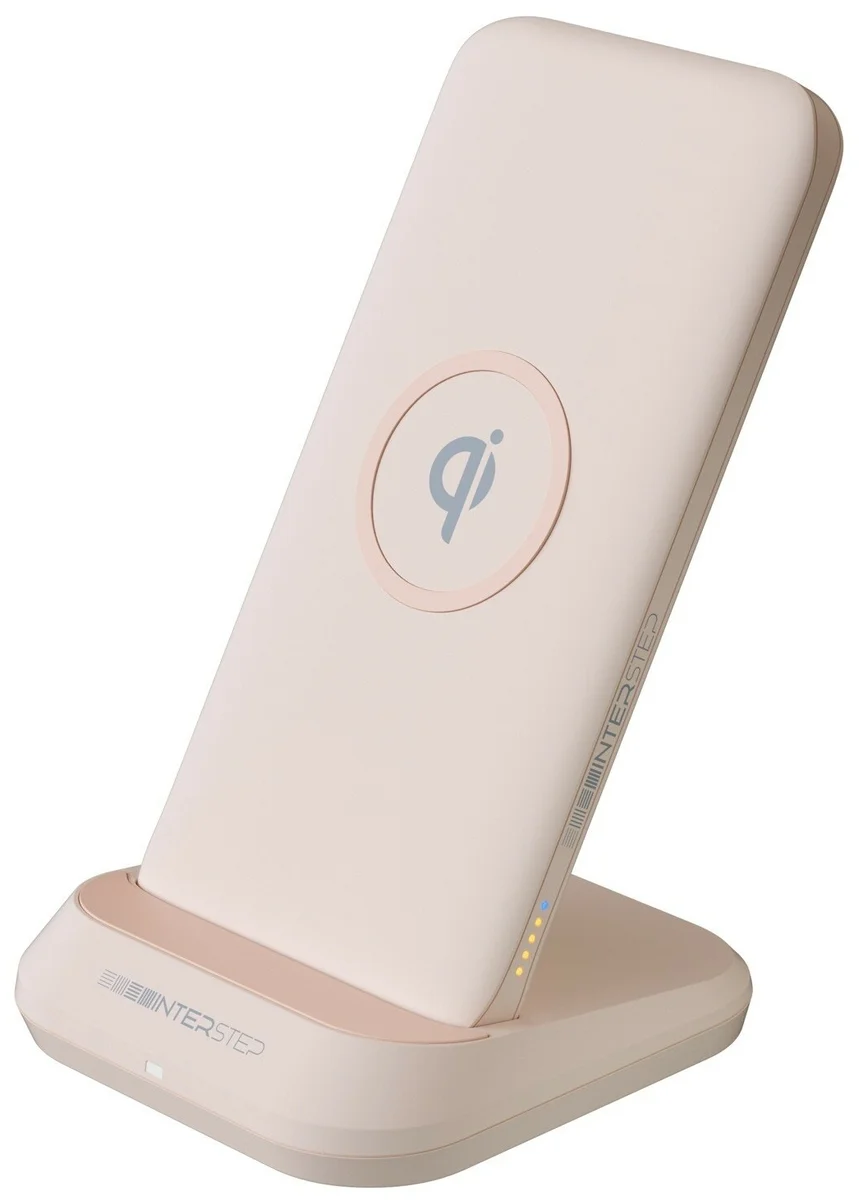 Power Bank INTERSTEP 10000мАч Qi 10Вт TypeC PD док станция Pink (IS-AK-PB10DQIPD-ROSB201)